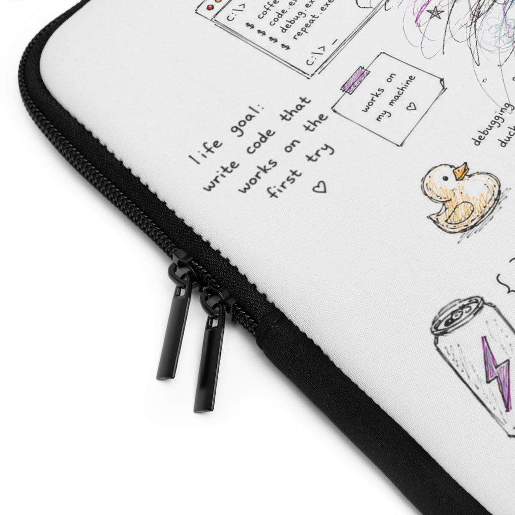 Comp Sci Crew Laptop Sleeve — Cute Fluffy Programmer Illustration