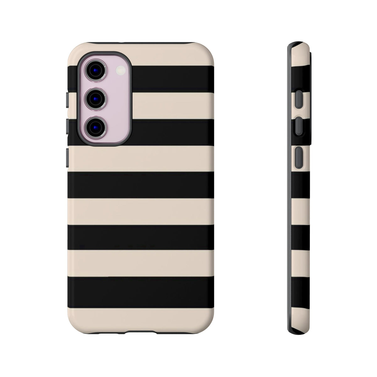 Black & Cream Striped - Tough Phone Case