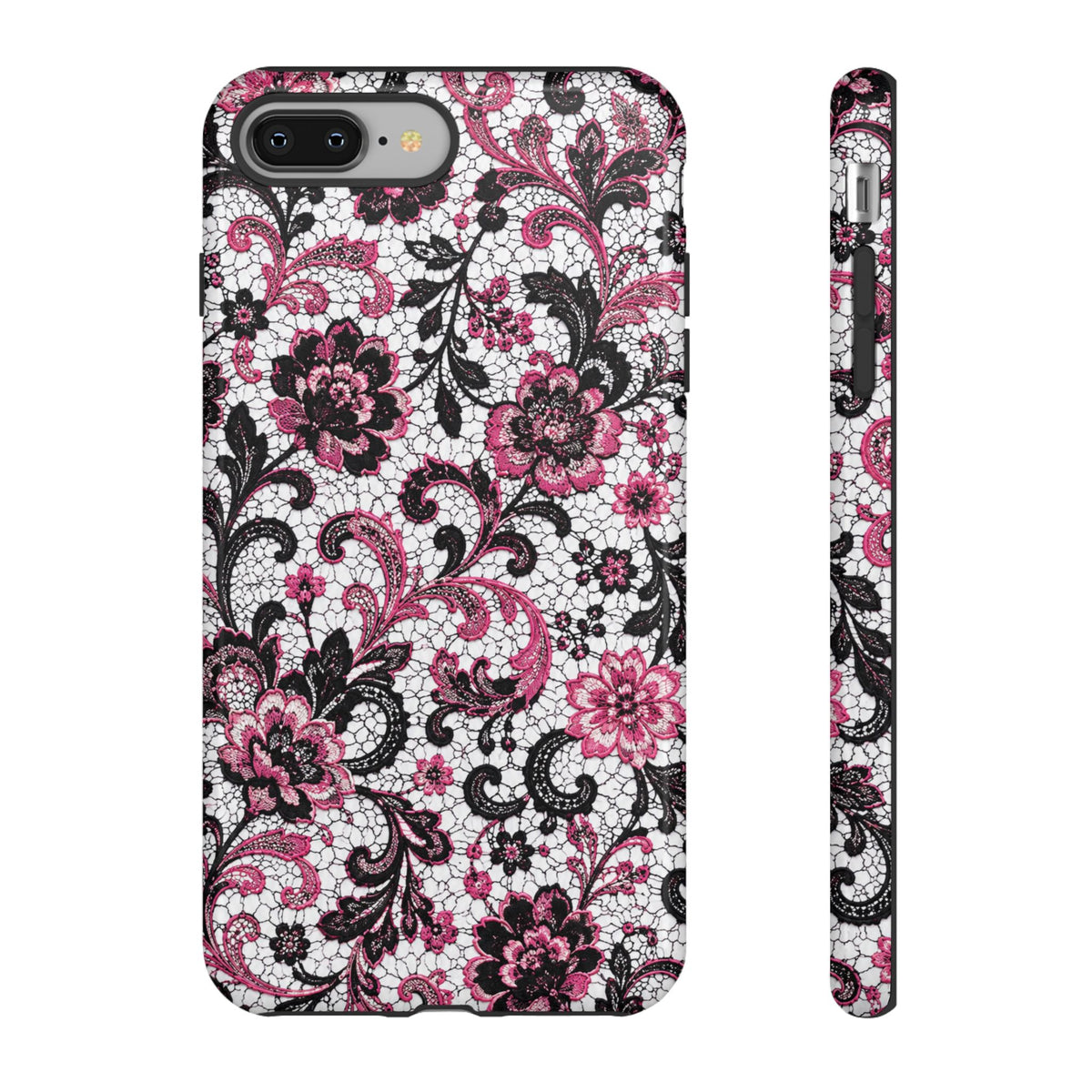 Floral Lace Pink & Black - Phone Case