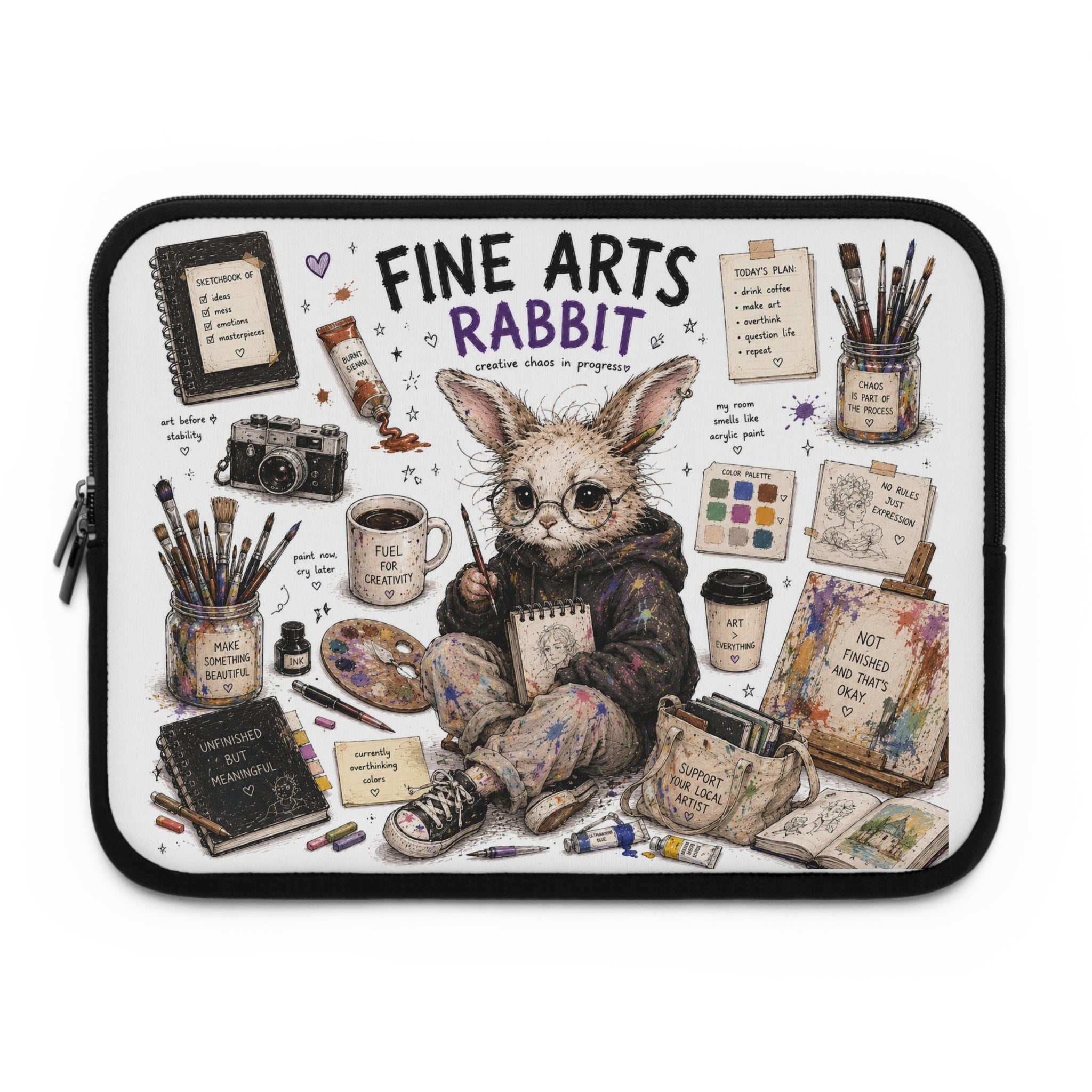 Fine Arts Rabbit Laptop Sleeve — Cute Artist Bunny Illustration Laptop Case