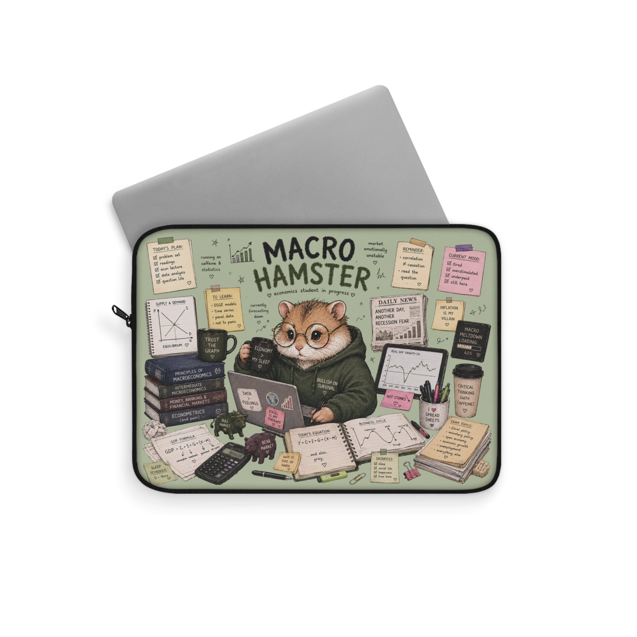 Macro Hamster Laptop Sleeve — Cute Finance-Themed Protective Case for Students & Analysts