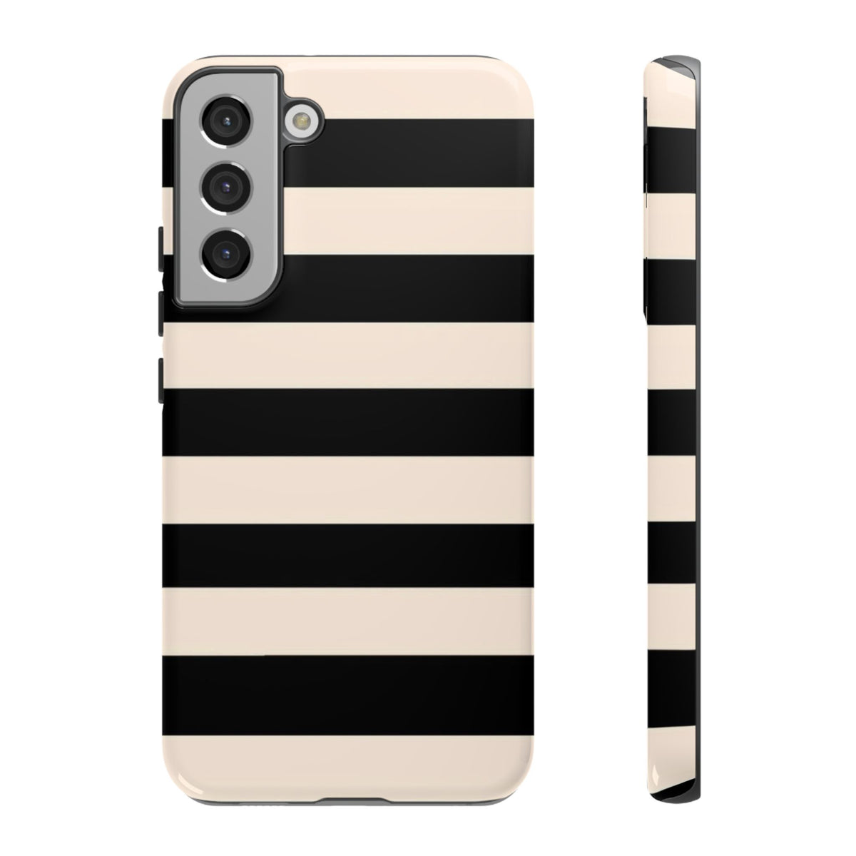 Black & Cream Striped - Tough Phone Case