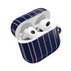 Striped Navy & Pink AirPod Case — Slim Protective Cover with Keyring Loop