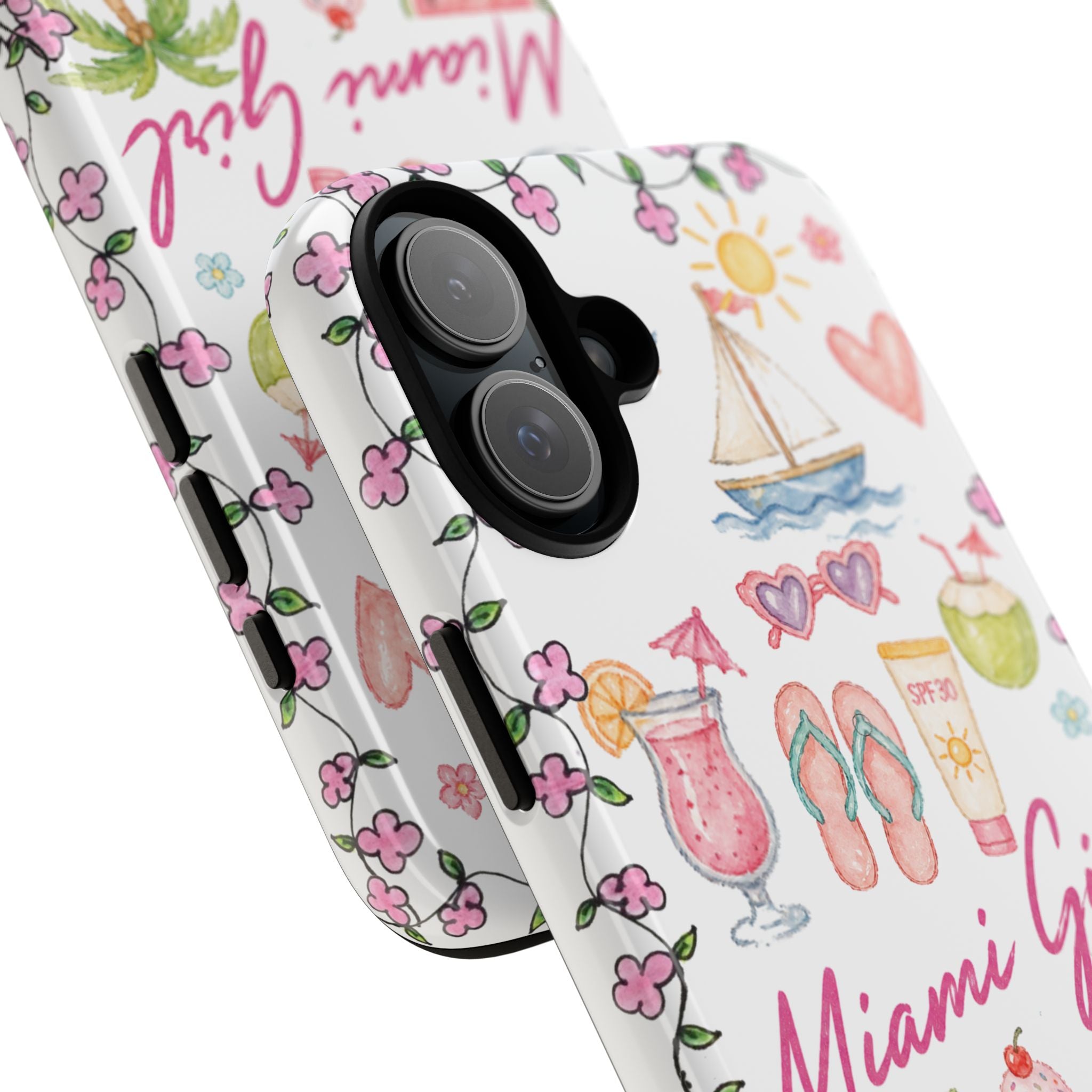 Miami Girl Phone Case — Cute Tropical Summer Collage with Flip Flops, Palm Trees & Ice Cream