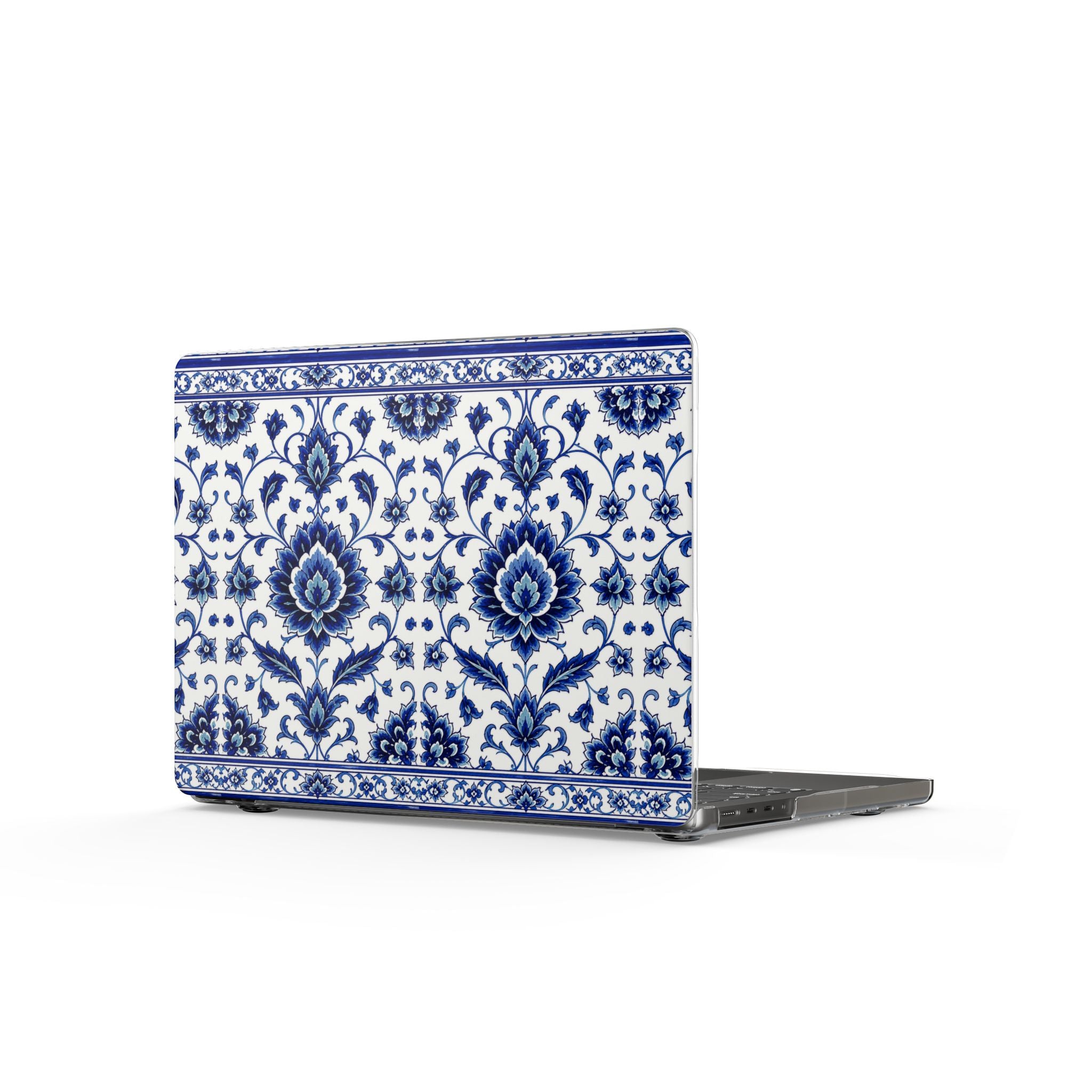Blue Floral Damask MacBook Case — Clear Protective Laptop Cover