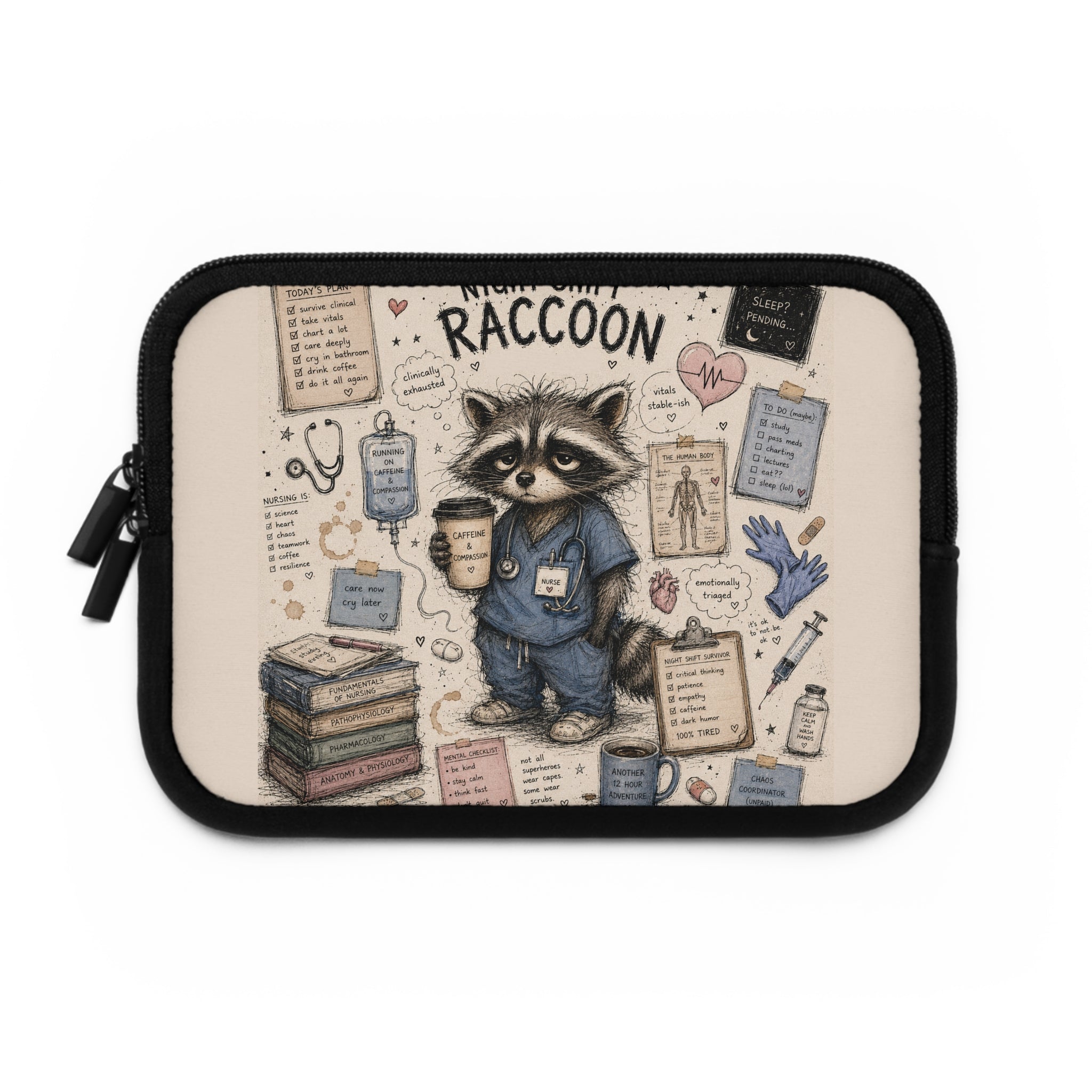 Night Shift Raccoon Nurse Laptop Sleeve — Cute Medical Team Gift