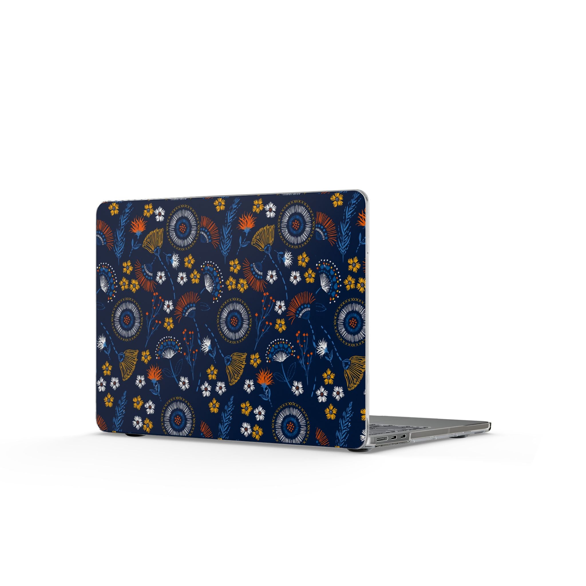 Clear MacBook Case — Navy Floral Mandala Protective Cover