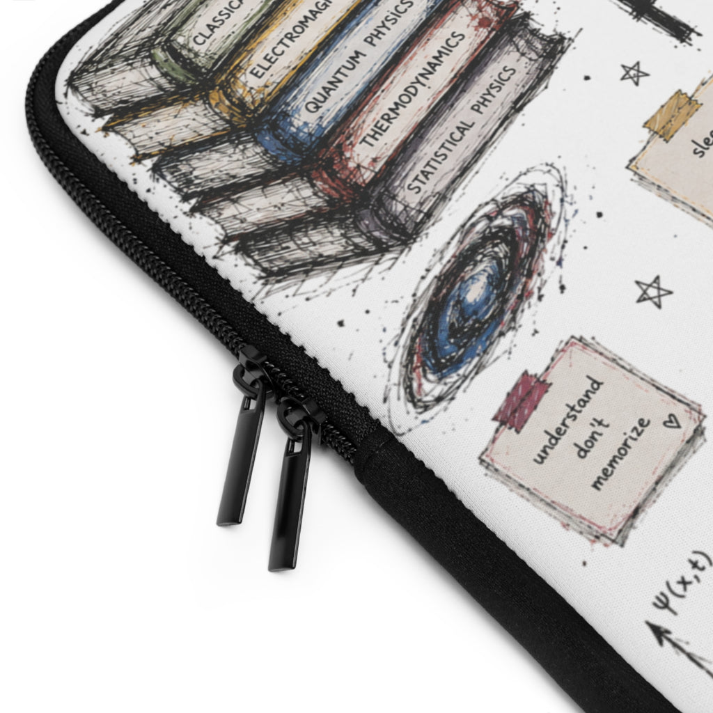 Physics Doodle Laptop Sleeve — Cute Science Notes & Cat Illustration