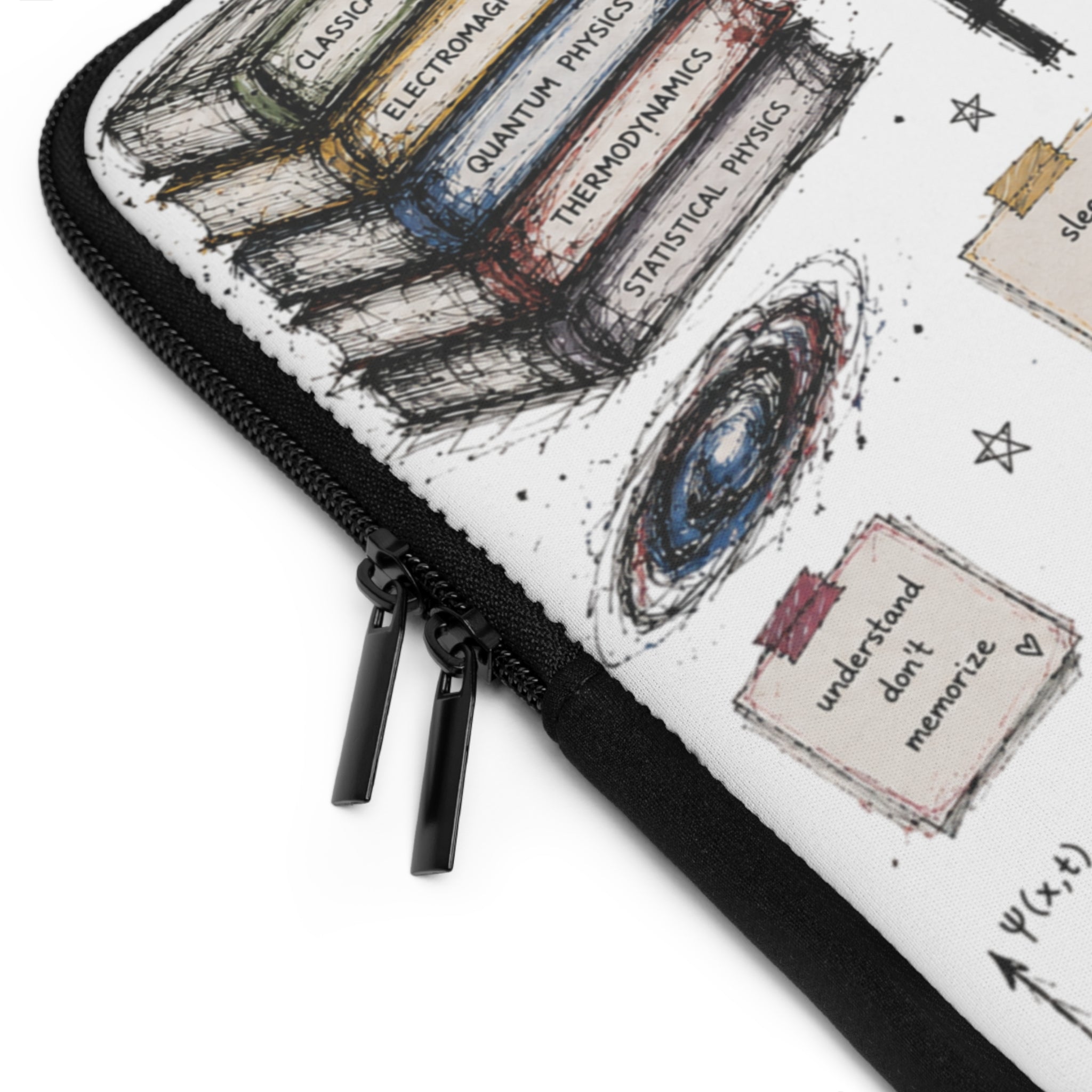 Physics Doodle Laptop Sleeve — Cute Science Notes & Cat Illustration