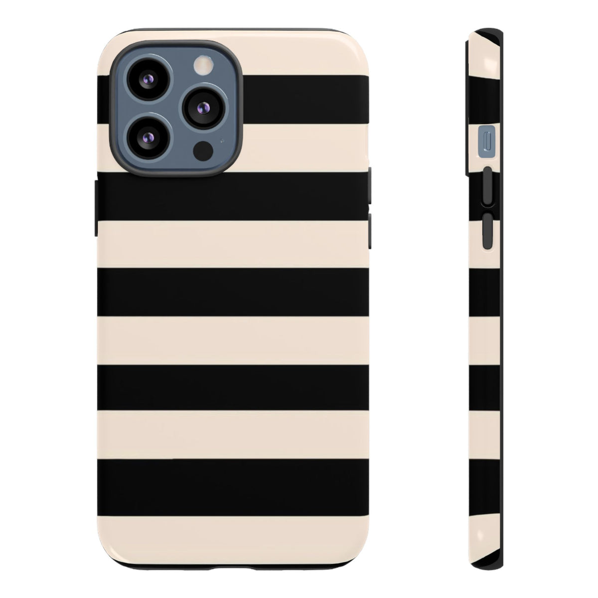 Black & Cream Striped - Tough Phone Case