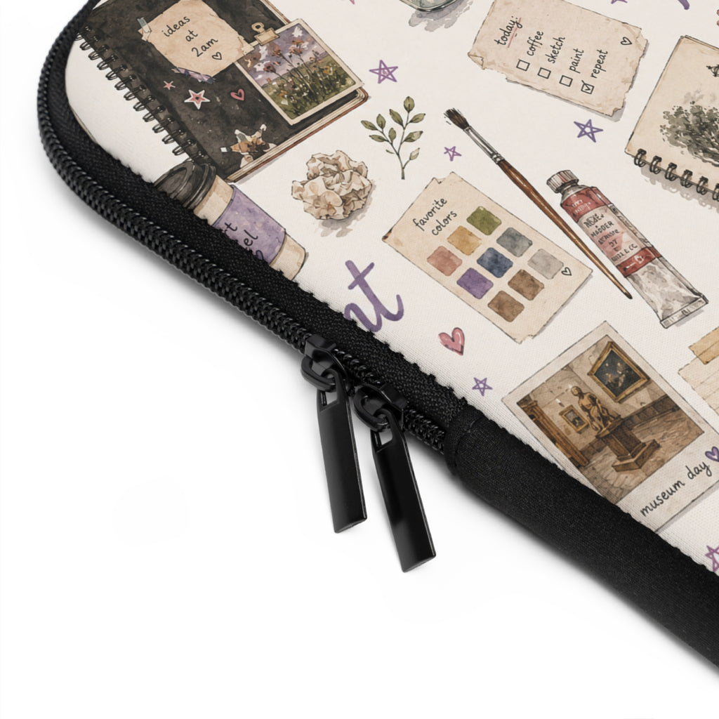 Art Student Energy Laptop Sleeve — Watercolor Art Supplies Pattern