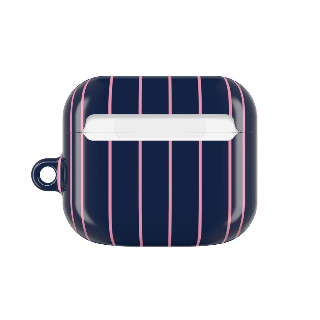 Striped Navy & Pink AirPod Case — Slim Protective Cover with Keyring Loop