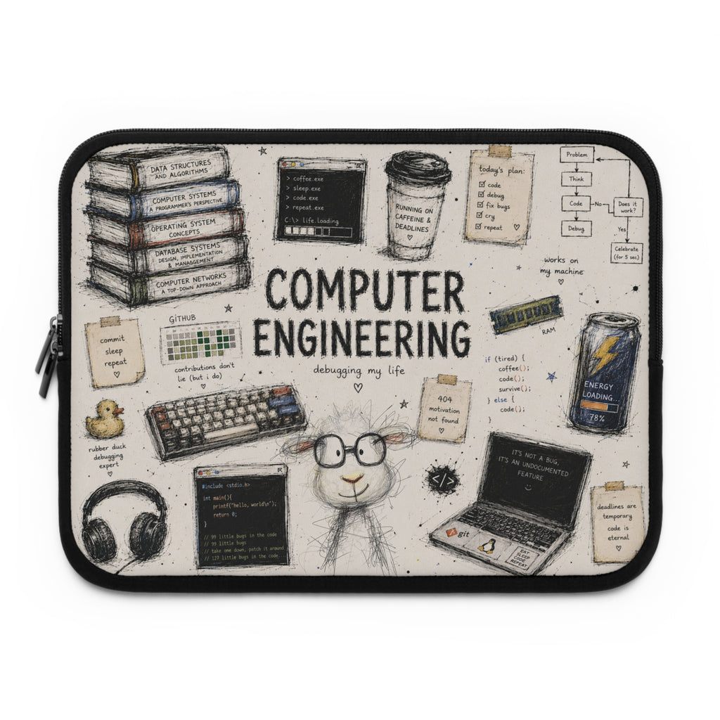 Computer Engineering Laptop Sleeve — Cute Tech Doodle Design