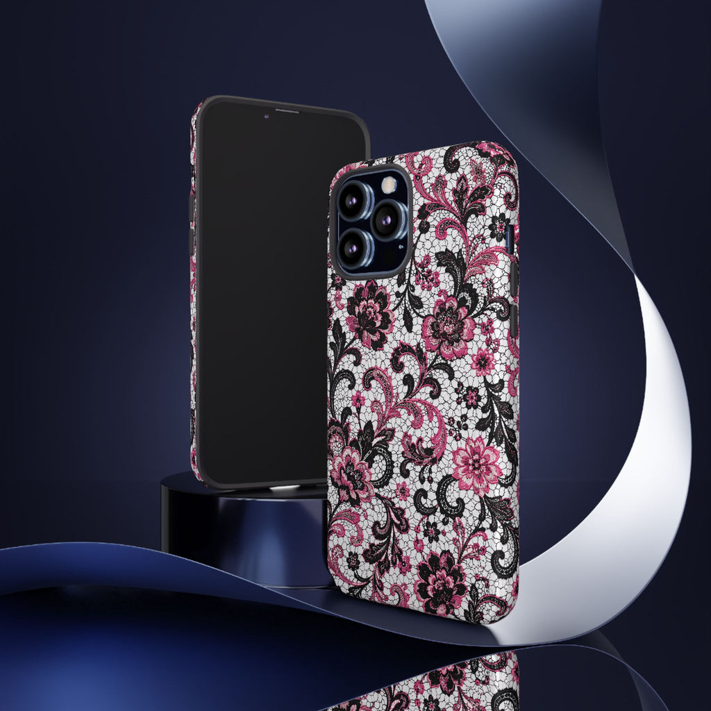 Floral Lace Pink & Black - Phone Case