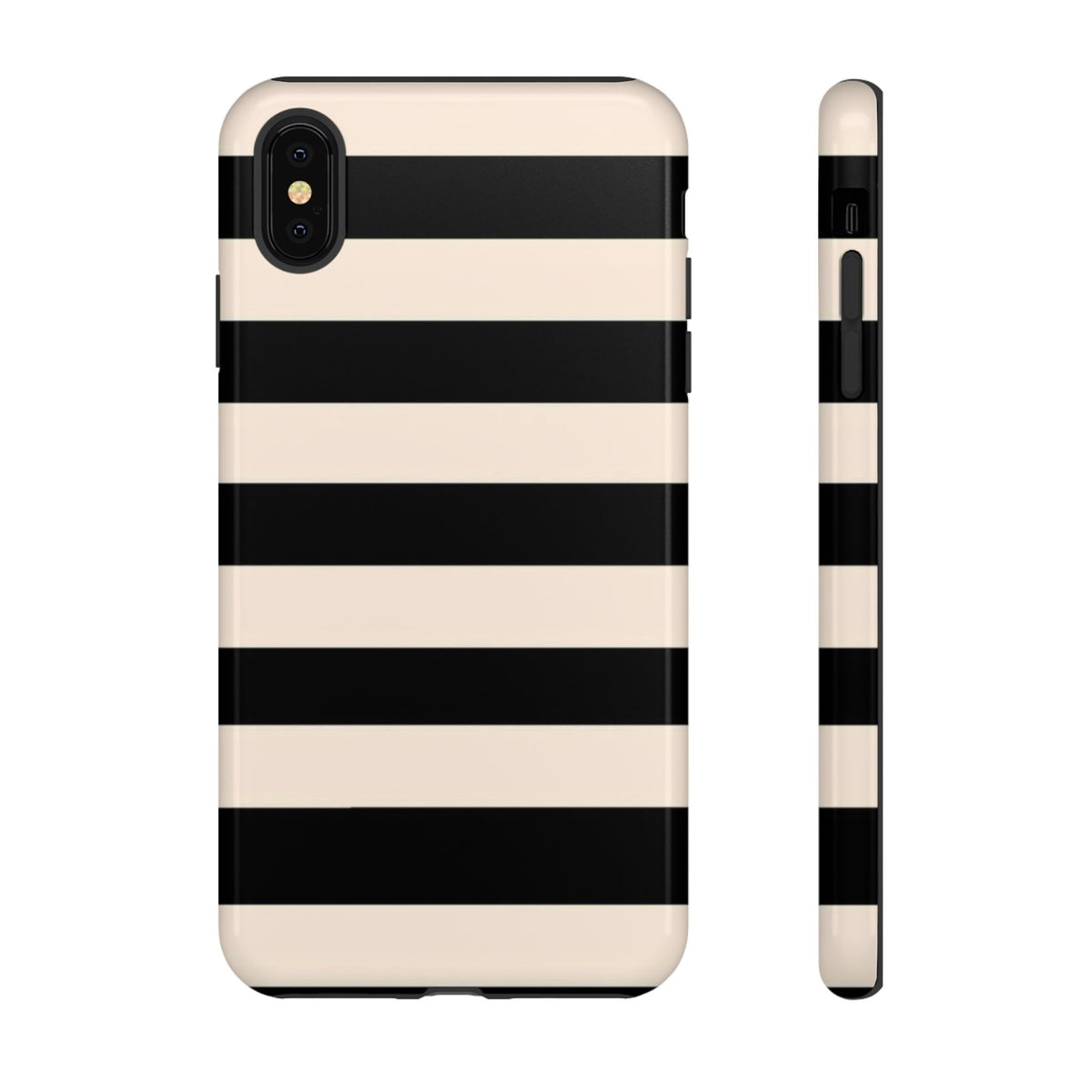 Black & Cream Striped - Tough Phone Case