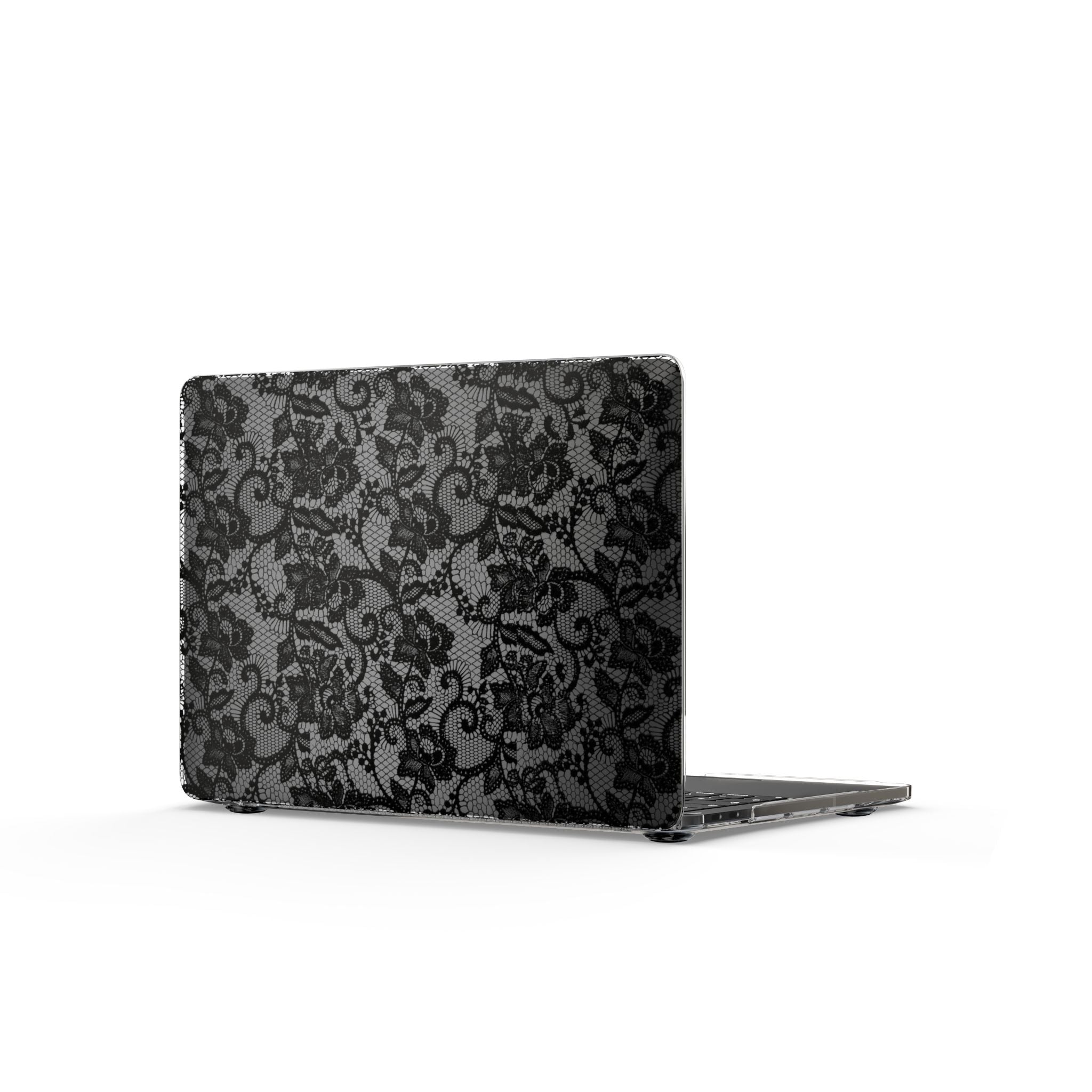 Black Lace Pattern Clear MacBook Case — Protective Decorative Cover
