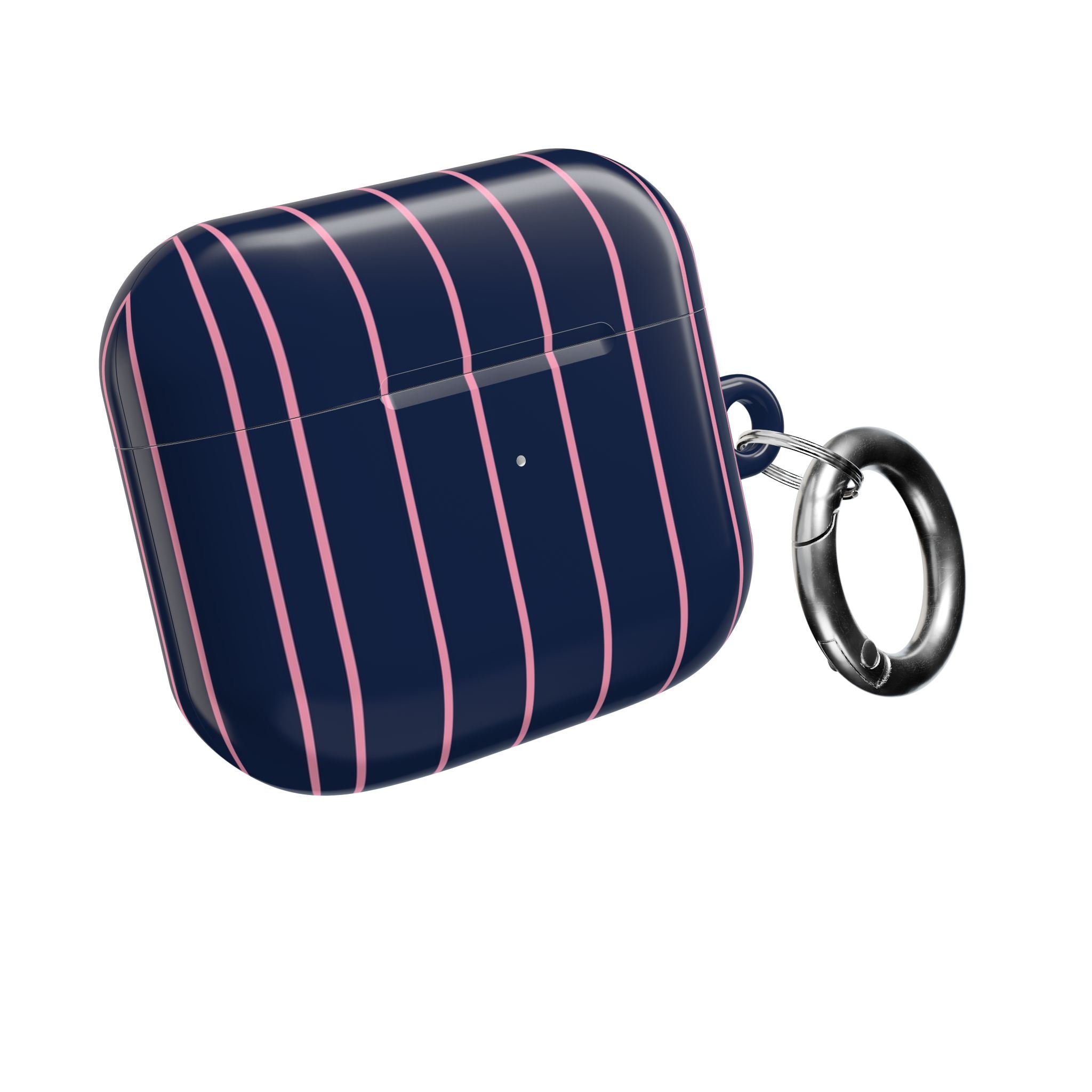 Striped Navy & Pink AirPod Case — Slim Protective Cover with Keyring Loop