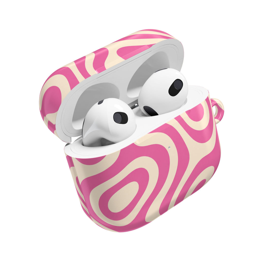 Pink Retro Swirl AirPod Case — Funky 70s Vibe Protective Cover
