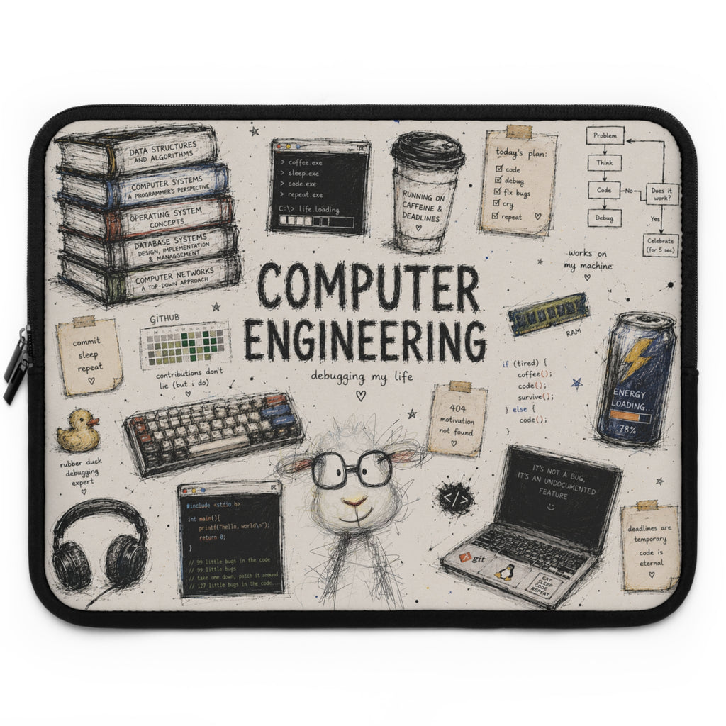 Computer Engineering Laptop Sleeve — Cute Tech Doodle Design