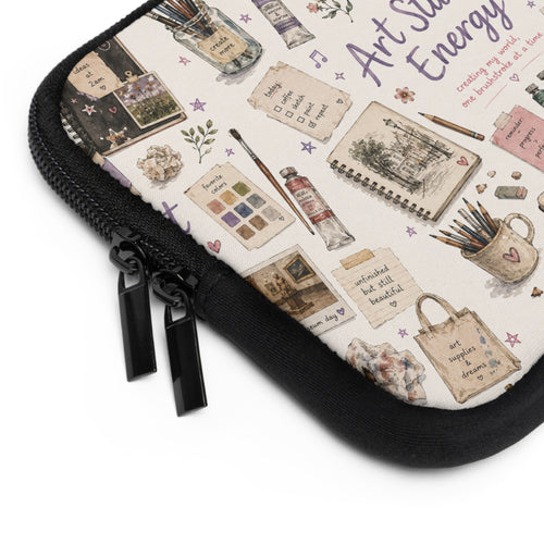Art Student Energy Laptop Sleeve — Watercolor Art Supplies Pattern