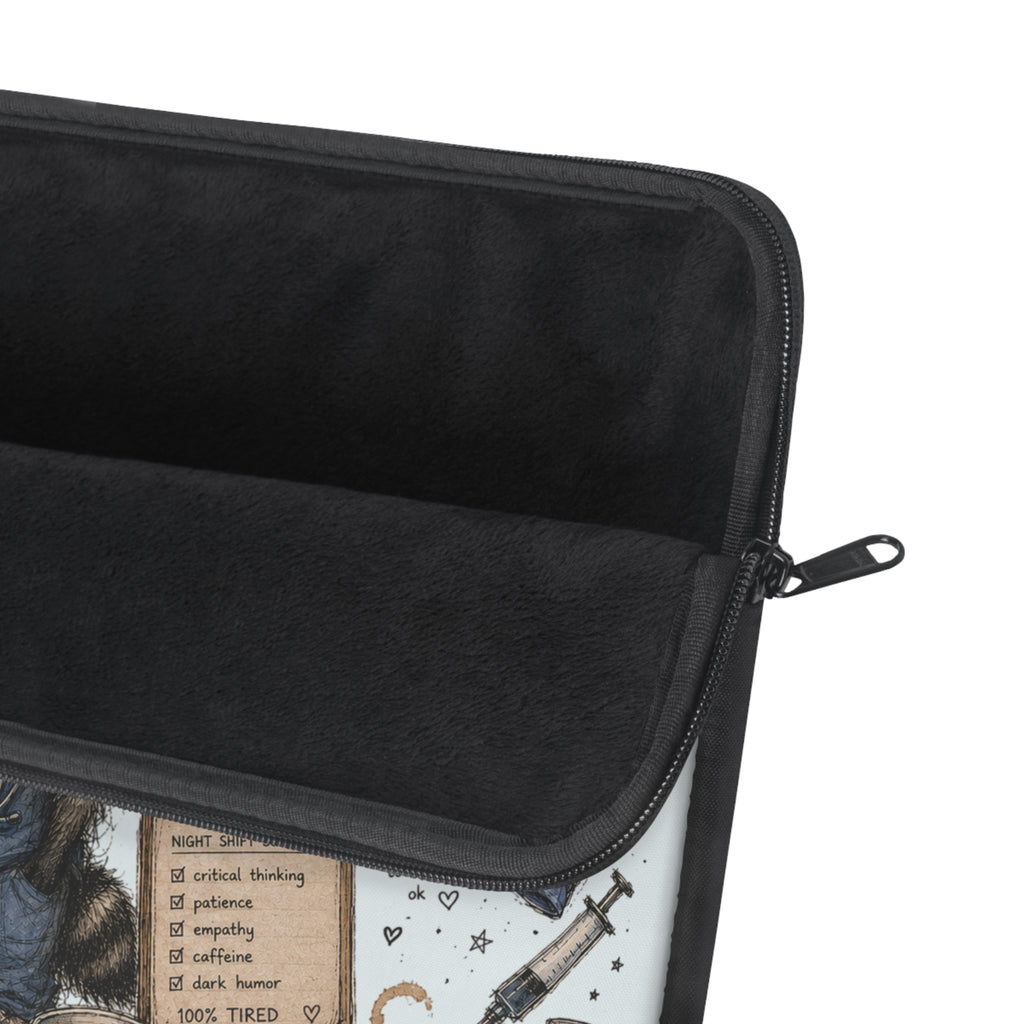 Night Shift Raccoon Nurse Laptop Sleeve — Cute Medical Student & Healthcare Worker Gift