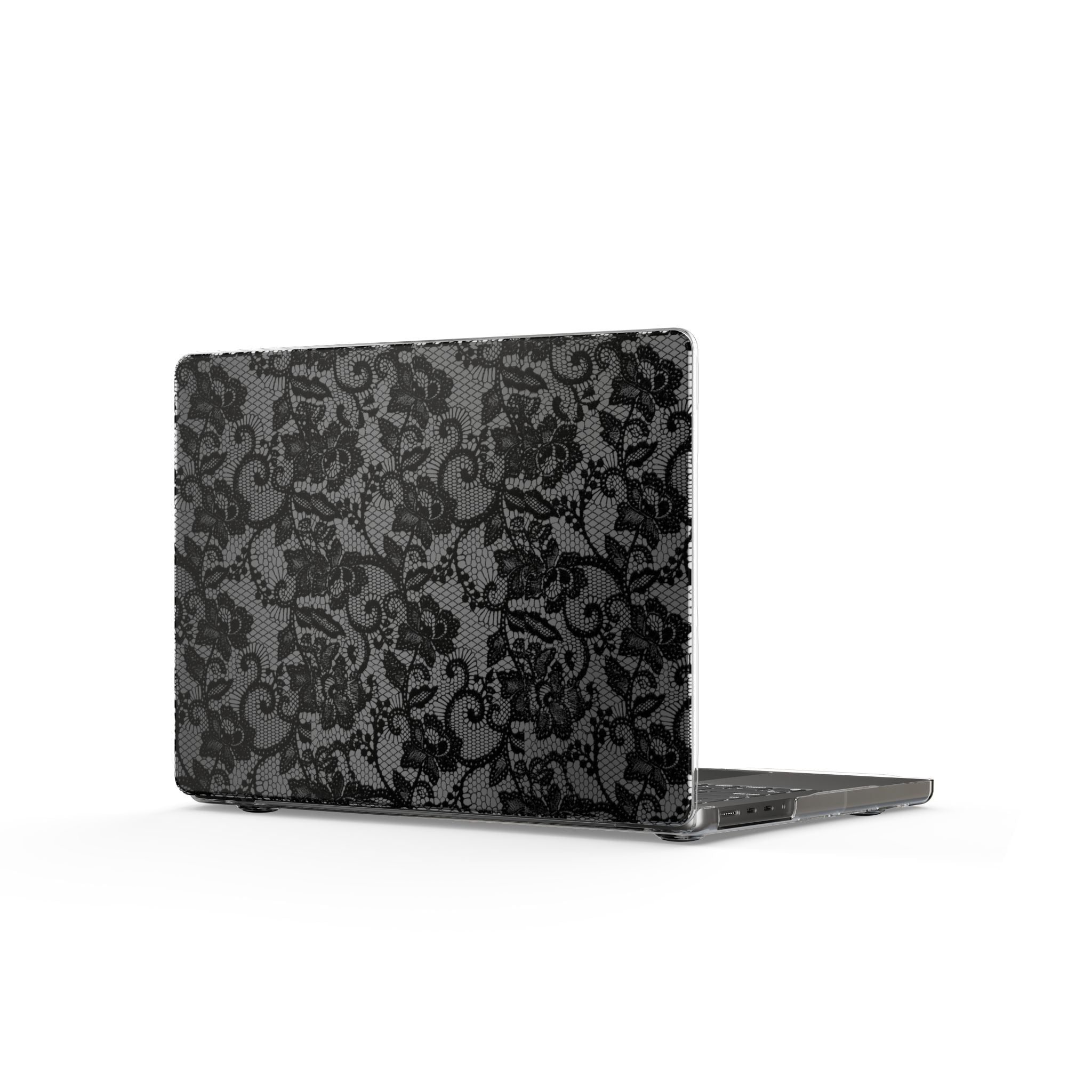 Black Lace Pattern Clear MacBook Case — Protective Decorative Cover