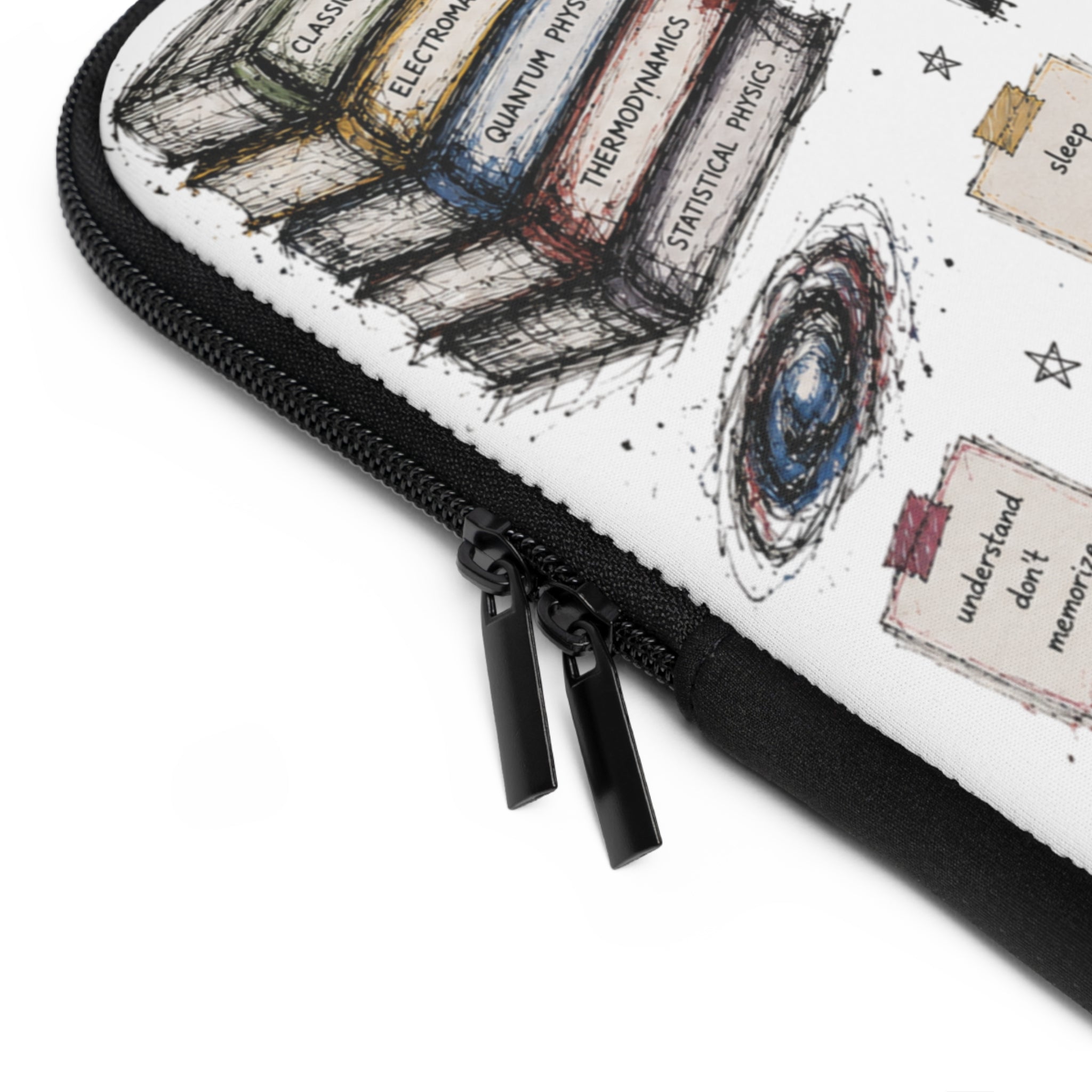 Physics Doodle Laptop Sleeve — Cute Science Notes & Cat Illustration