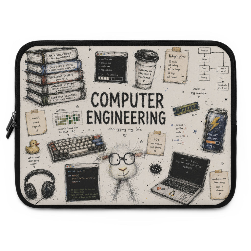 Computer Engineering Laptop Sleeve — Cute Tech Doodle Design