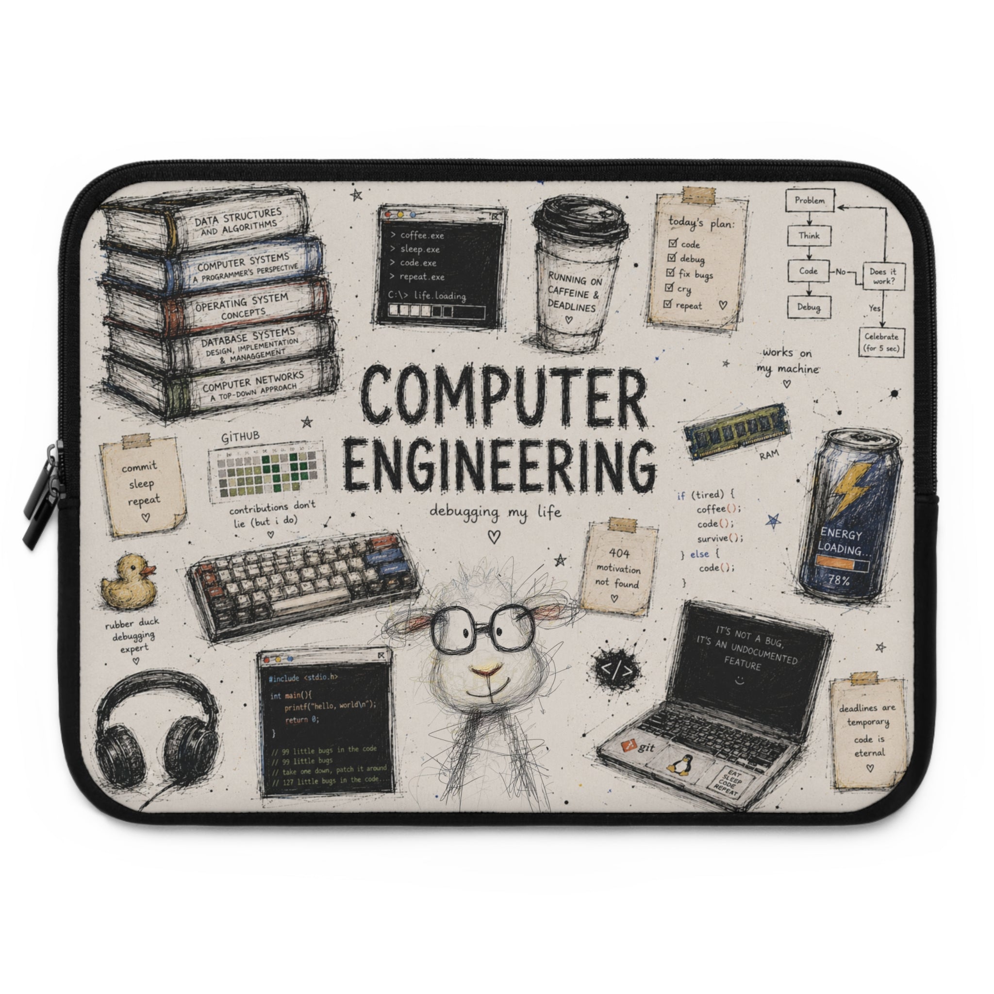 Computer Engineering Laptop Sleeve — Cute Tech Doodle Design