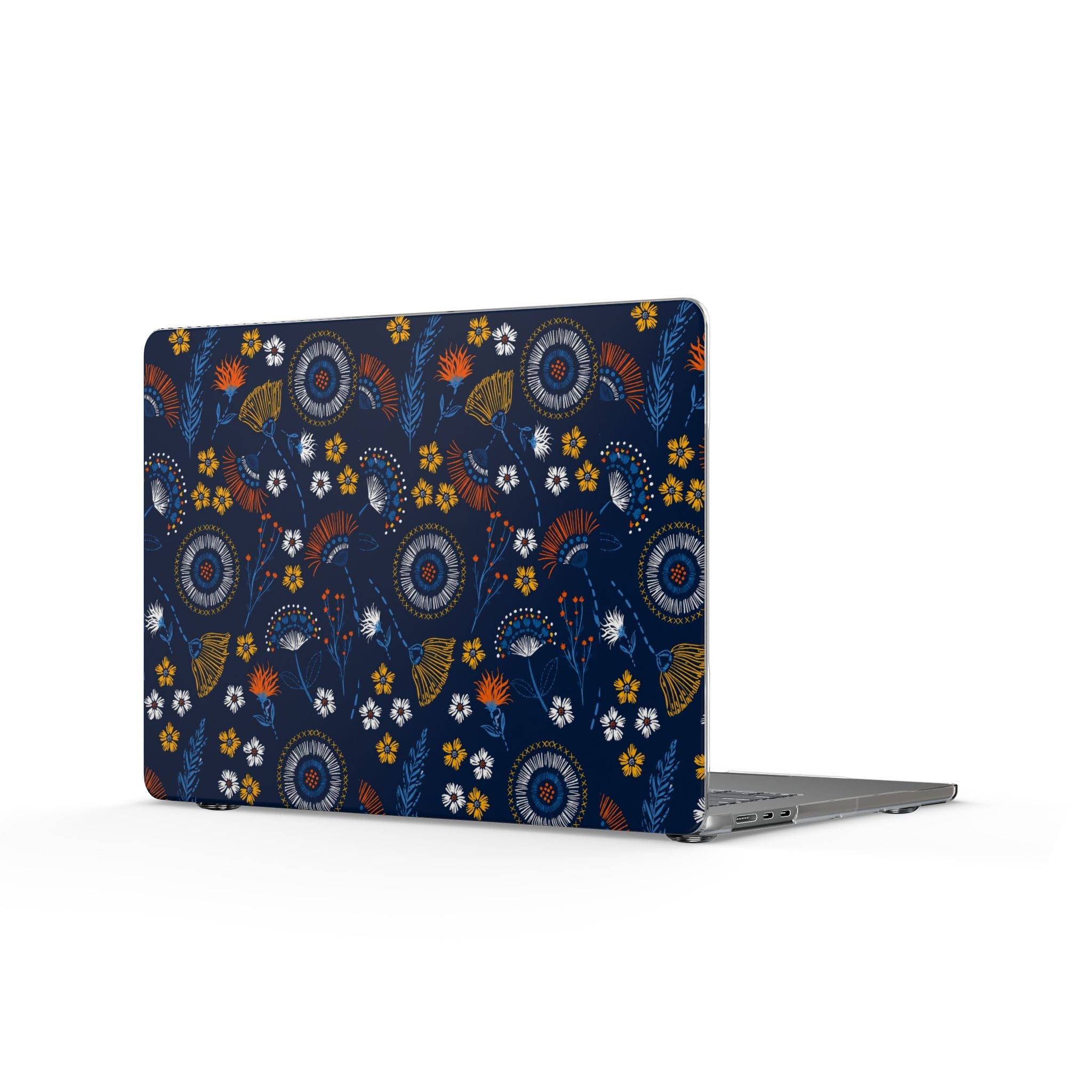 Clear MacBook Case — Navy Floral Mandala Protective Cover