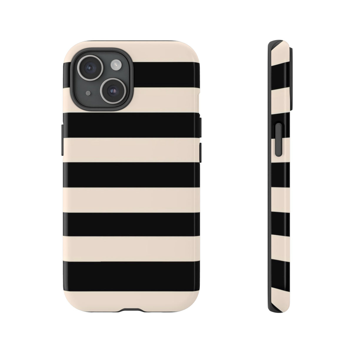 Black & Cream Striped - Tough Phone Case