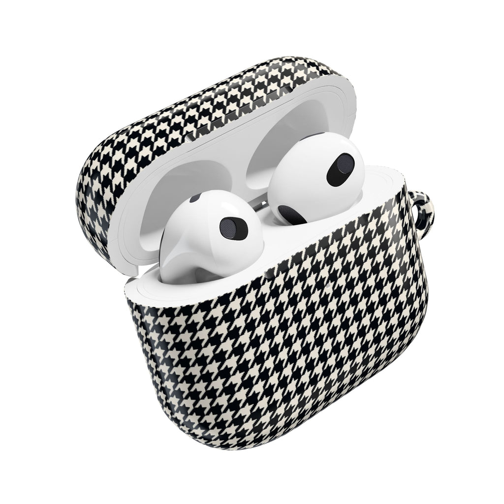 Houndstooth AirPod Case — Black & White Retro Pattern Protective Cover