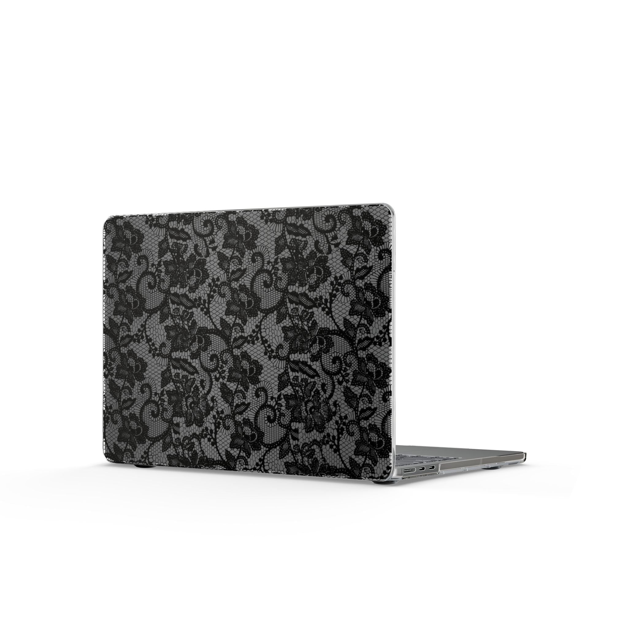 Black Lace Pattern Clear MacBook Case — Protective Decorative Cover