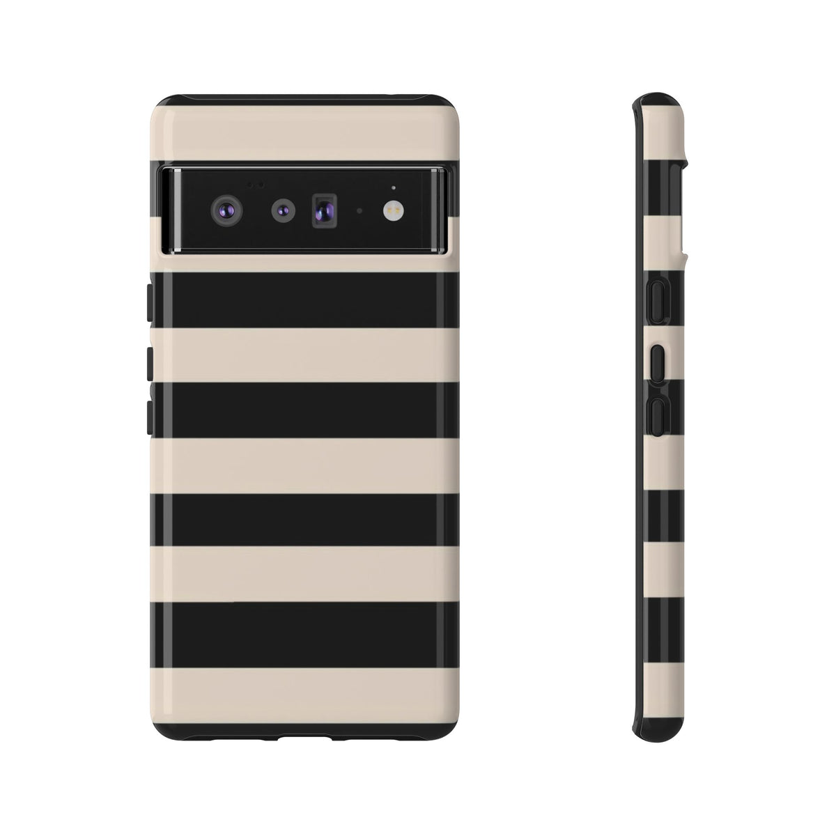 Black & Cream Striped - Tough Phone Case