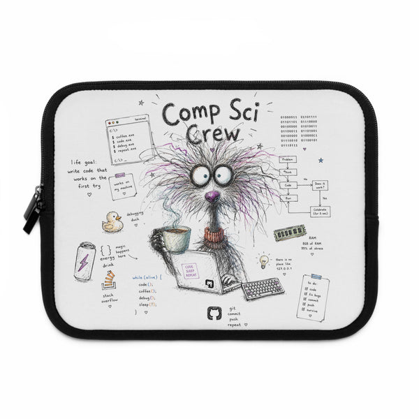 Comp Sci Crew Laptop Sleeve — Cute Fluffy Programmer Illustration