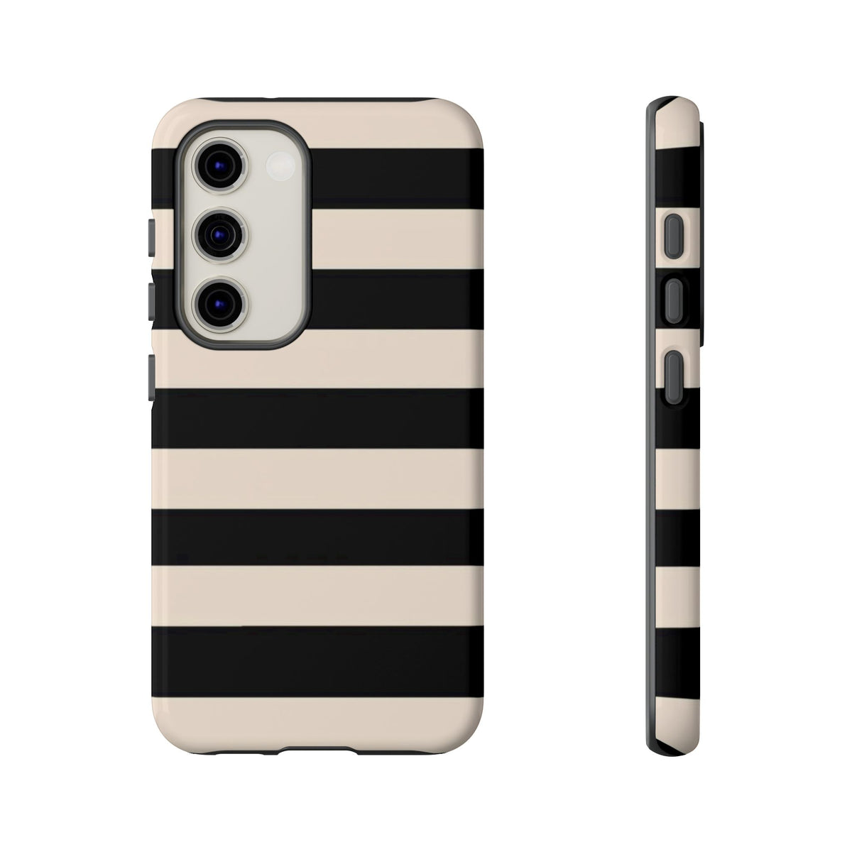 Black & Cream Striped - Tough Phone Case