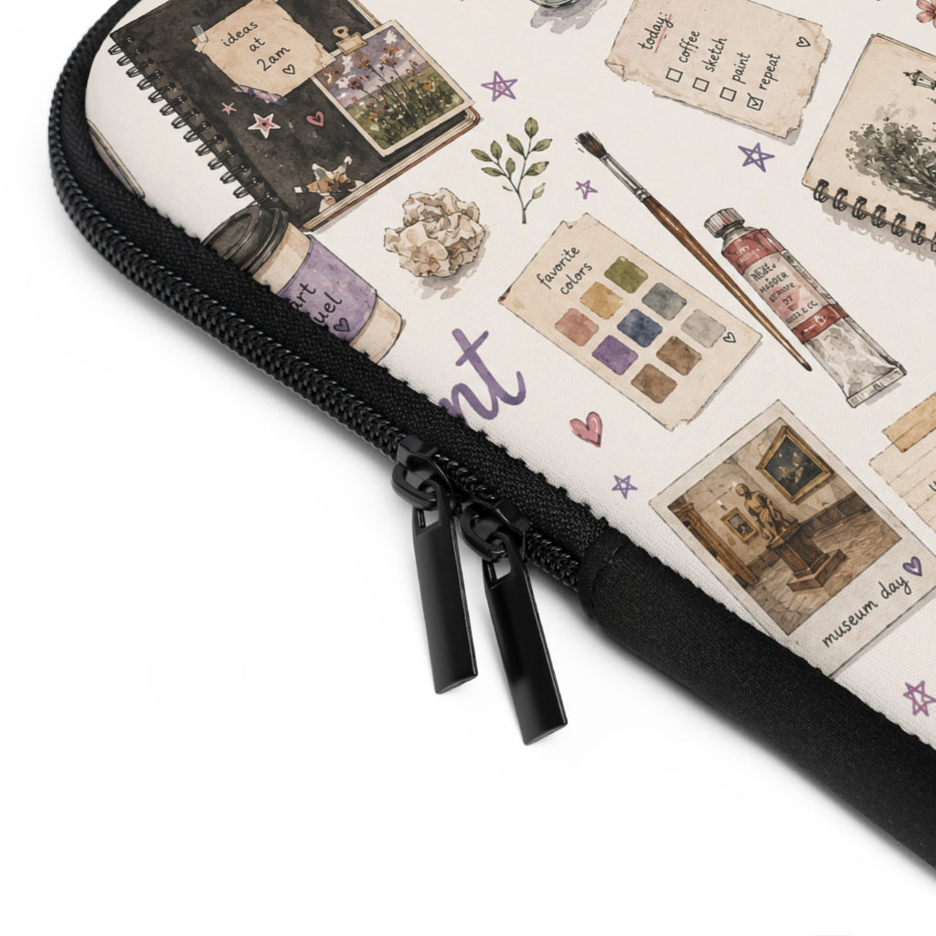 Art Student Energy Laptop Sleeve — Watercolor Art Supplies Pattern