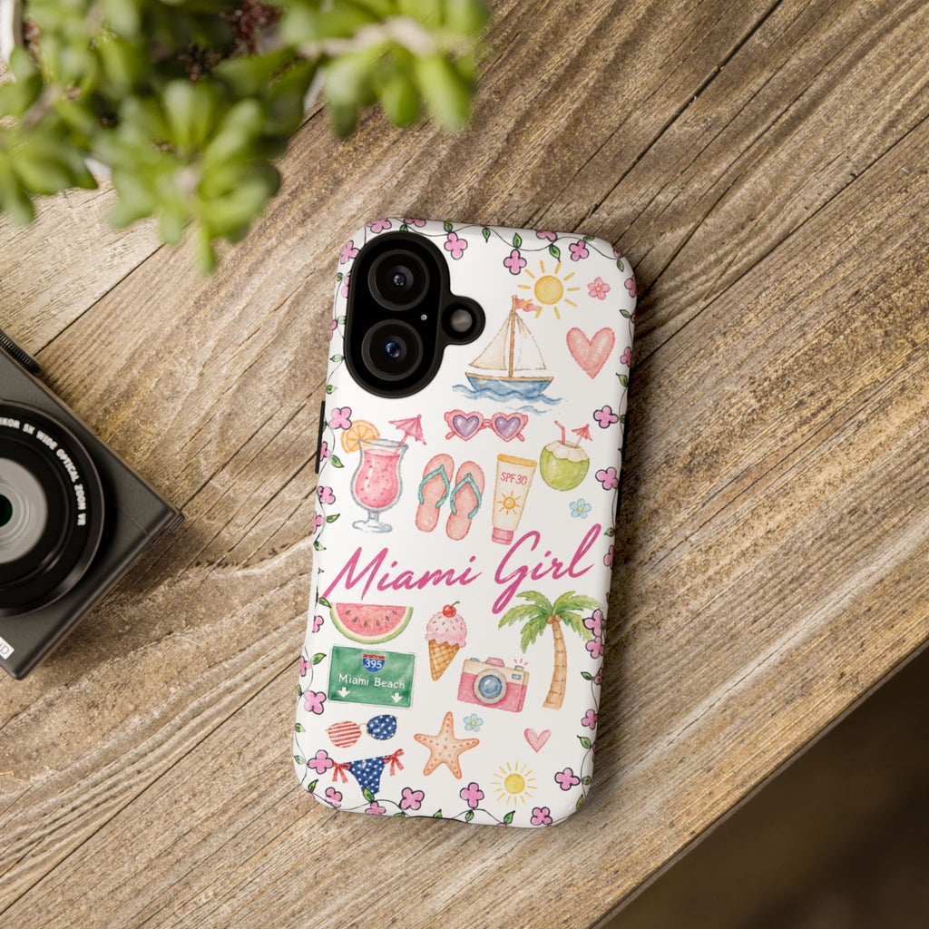 Miami Girl Phone Case — Cute Tropical Summer Collage with Flip Flops, Palm Trees & Ice Cream