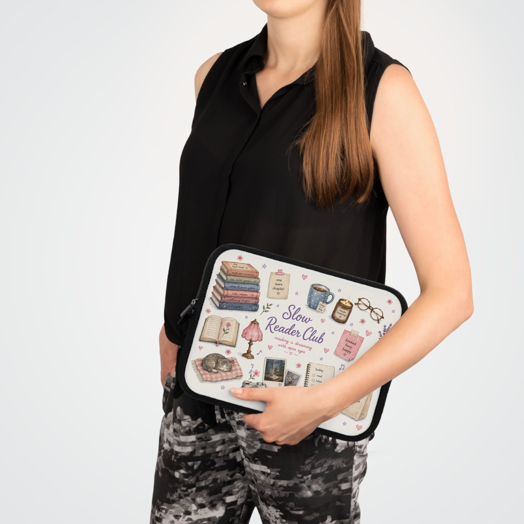 Slow Reader Club Laptop Sleeve — Cozy Bookish Book Lover Sleeve
