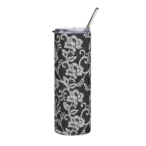 20oz Stainless Tumbler — Black Lace Floral Skinny Travel Cup