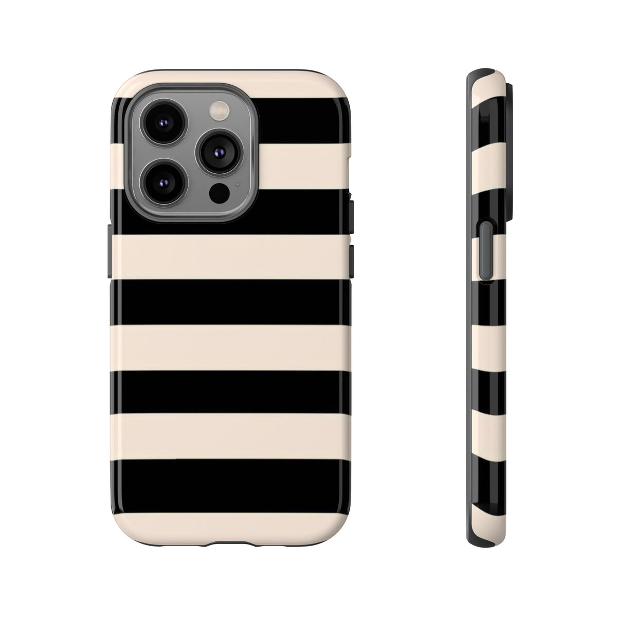 Black & Cream Striped - Tough Phone Case