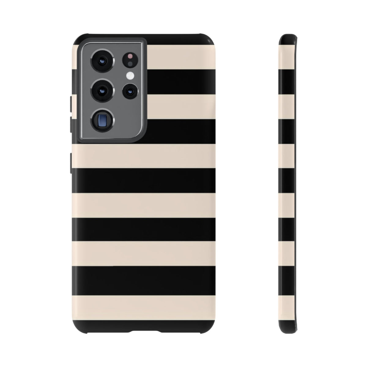 Black & Cream Striped - Tough Phone Case
