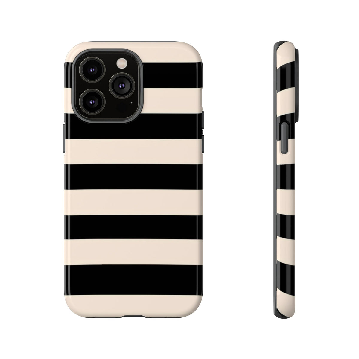 Black & Cream Striped - Tough Phone Case