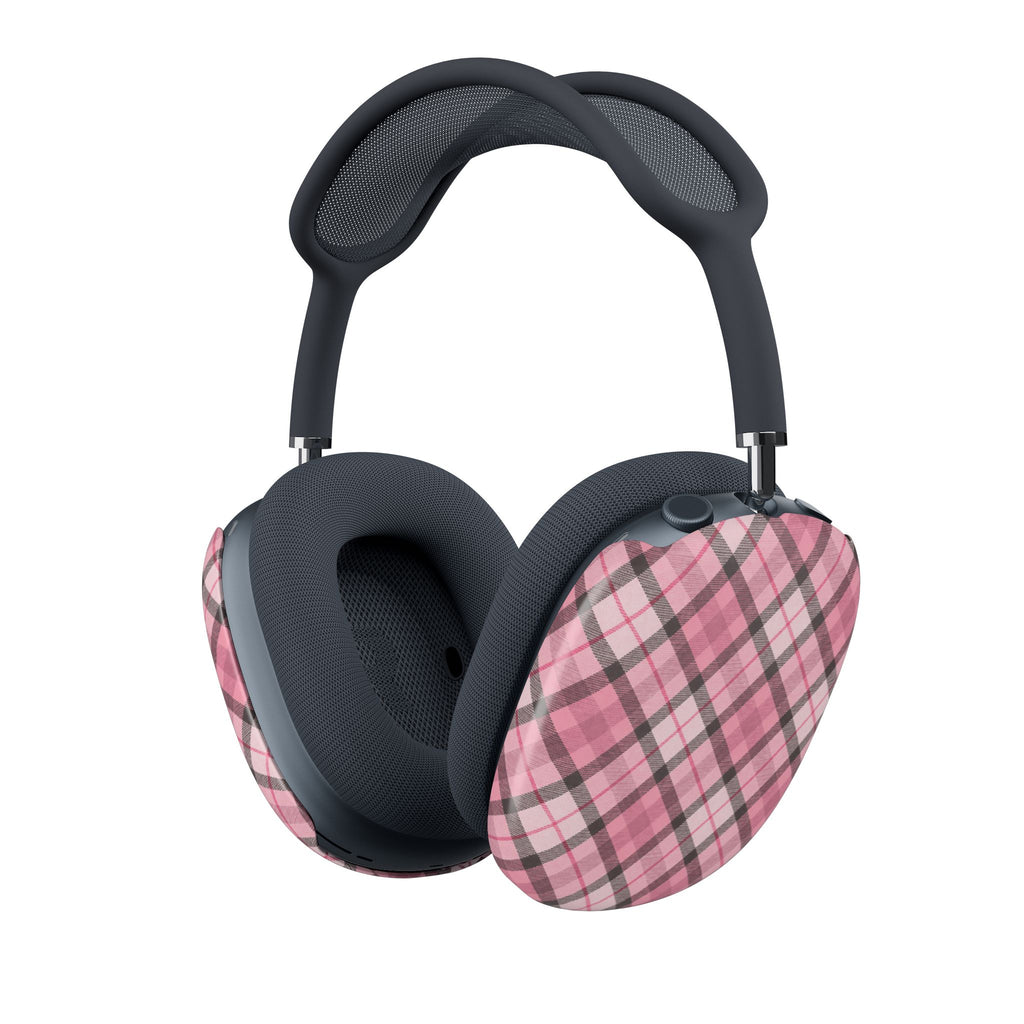 Pink Plaid AirPods Max Ear Cup Covers — Patterned Headphone Replacement Skins