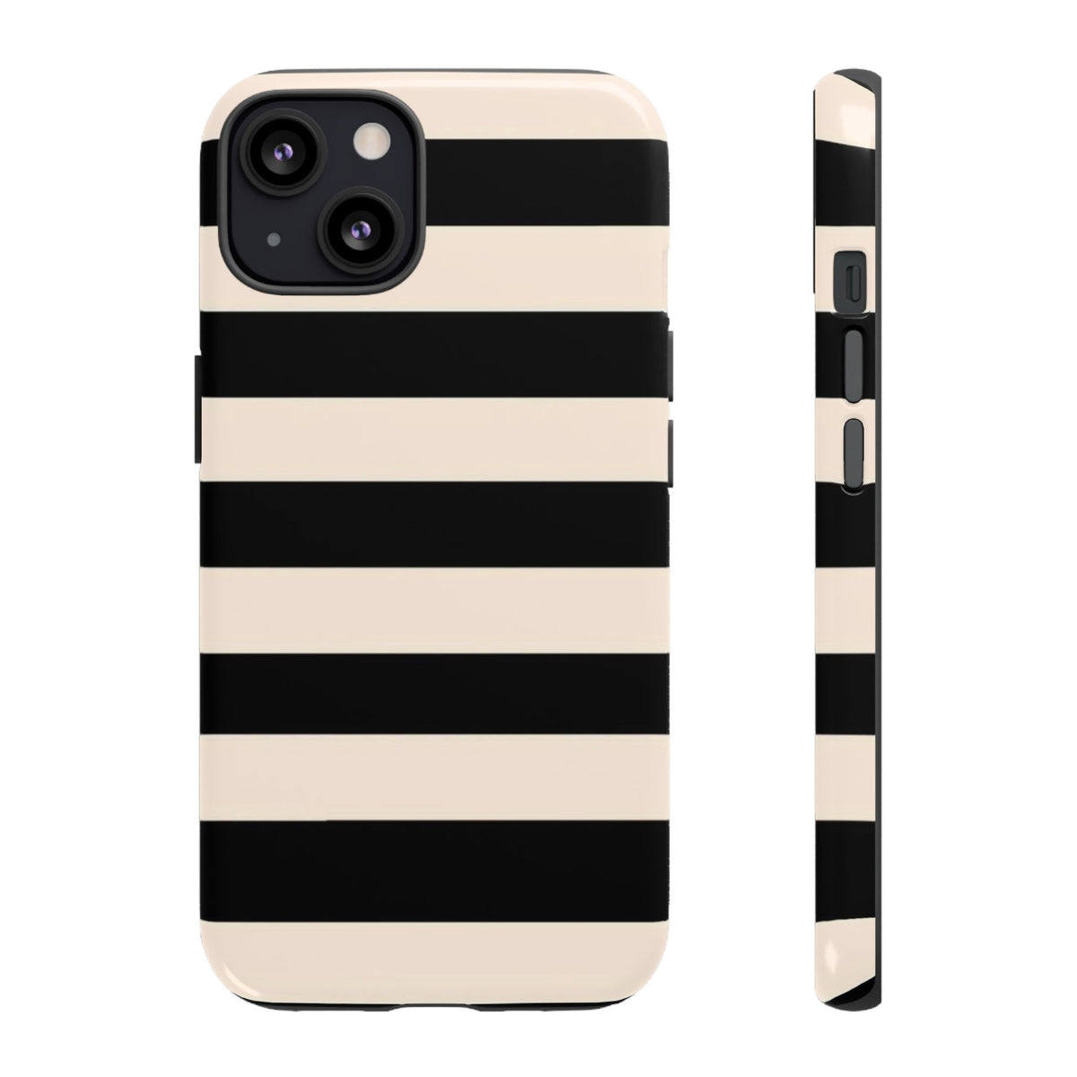 Black & Cream Striped - Tough Phone Case