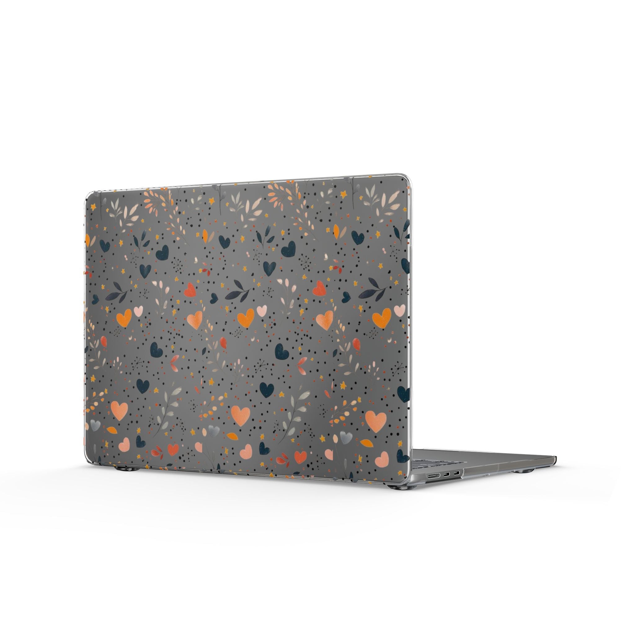 Clear MacBook Case — Heart Confetti Floral Pattern (Gray)