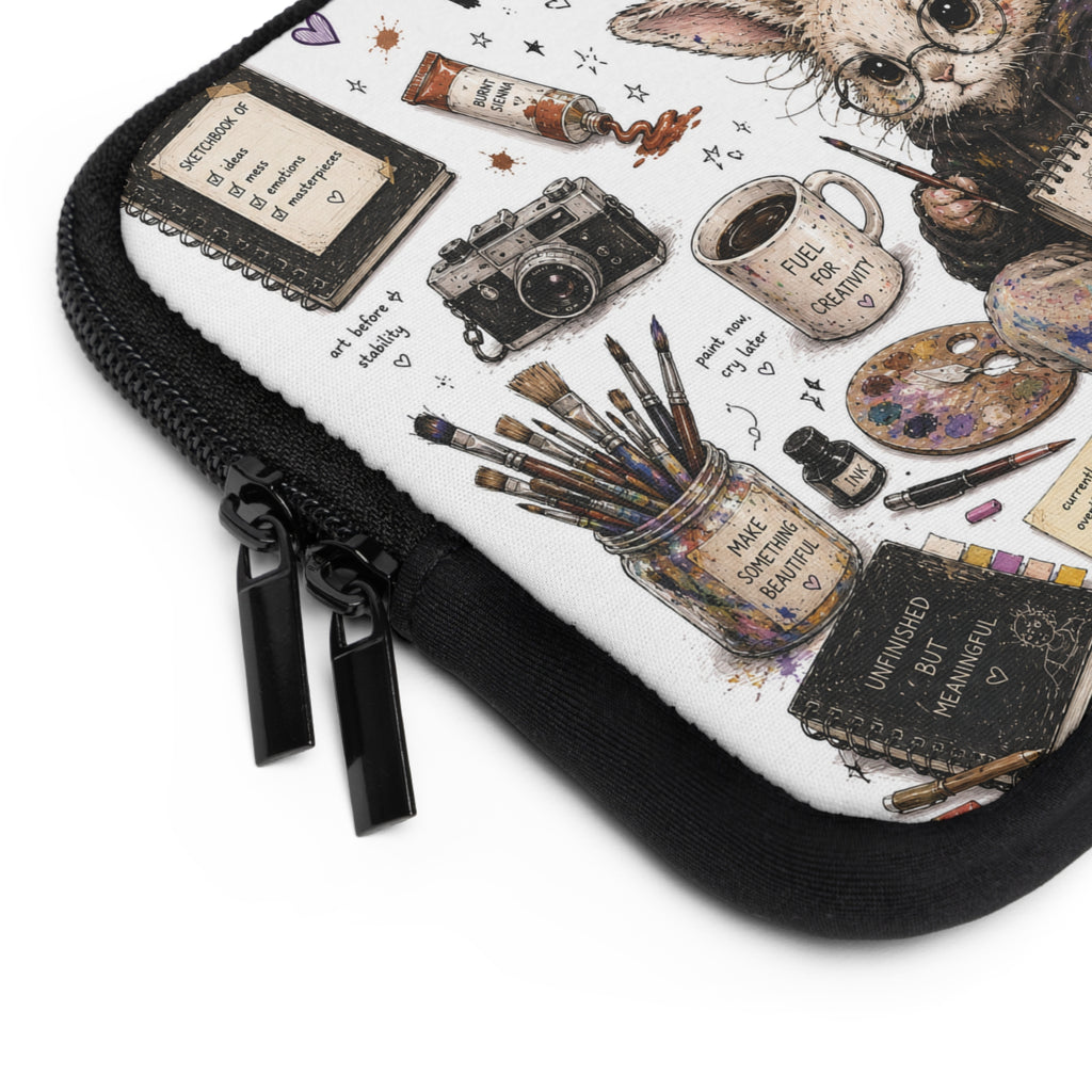 Fine Arts Rabbit Laptop Sleeve — Cute Artist Bunny Illustration Laptop Case