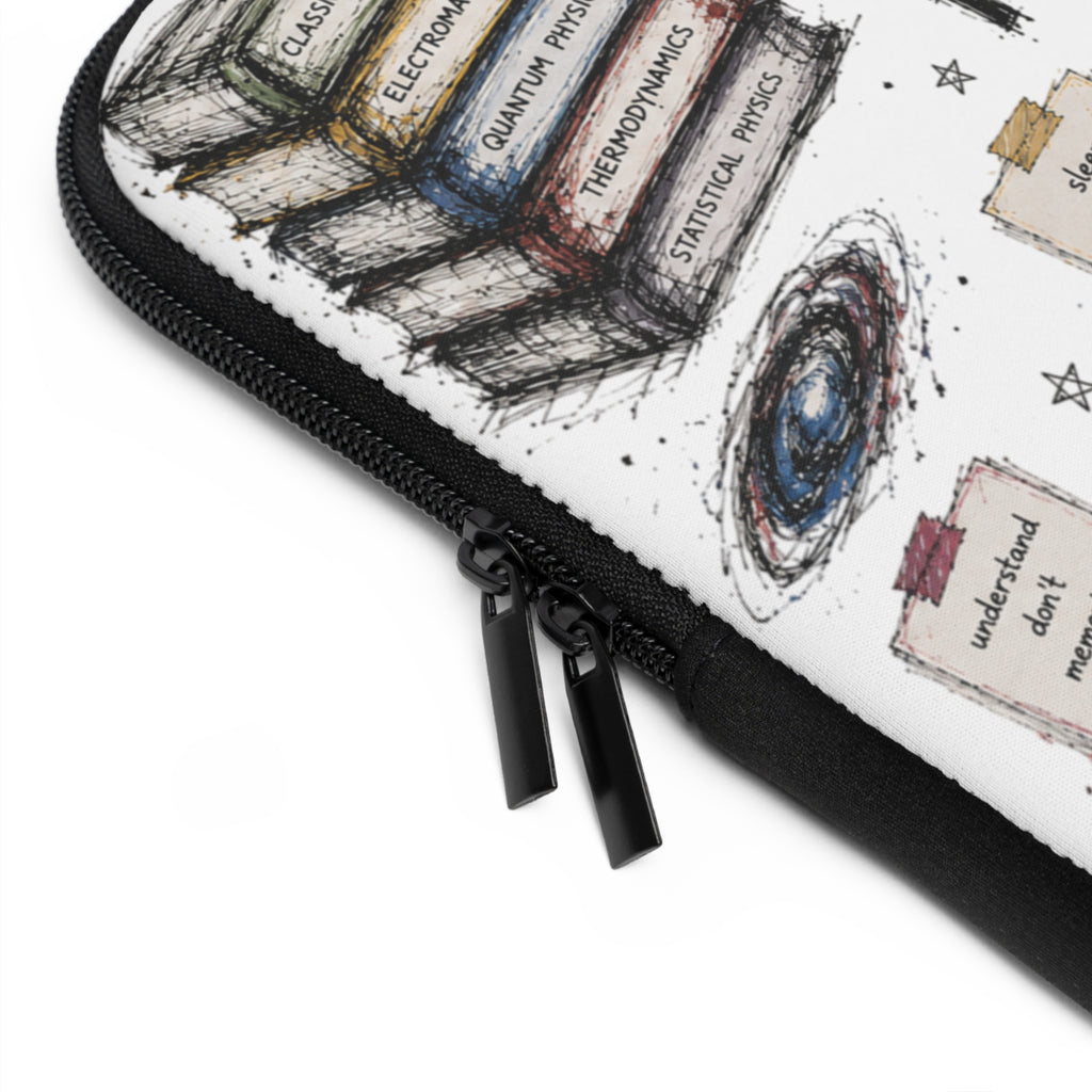 Physics Doodle Laptop Sleeve — Cute Science Notes & Cat Illustration