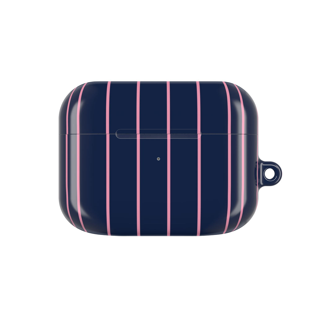 Striped Navy & Pink AirPod Case — Slim Protective Cover with Keyring Loop