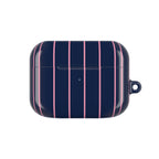 Striped Navy & Pink AirPod Case — Slim Protective Cover with Keyring Loop